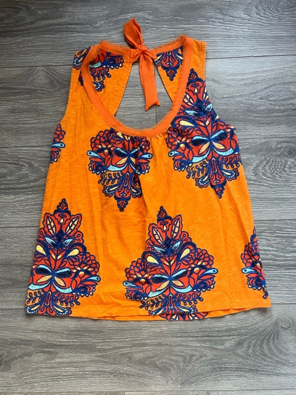 Akemi + Kin Anthropologie Orange Blue Round Neck Tie Trapeze Sleeveless Top M